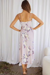 Suki Front Split Midi Dress Hydrangea Print Pink